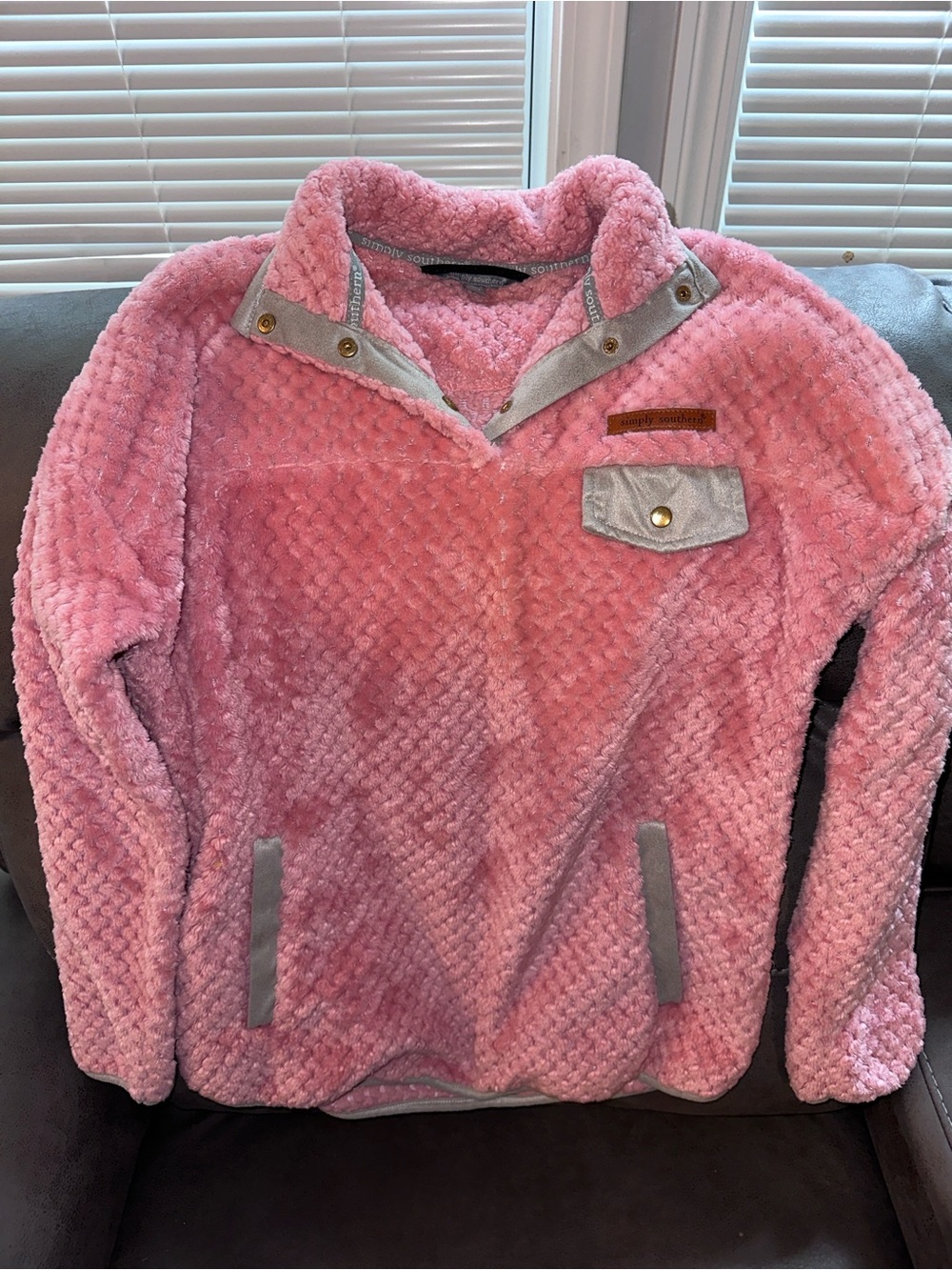 Simply Southern Pink Sherpa Snap Pullover Fleece Women’s Small